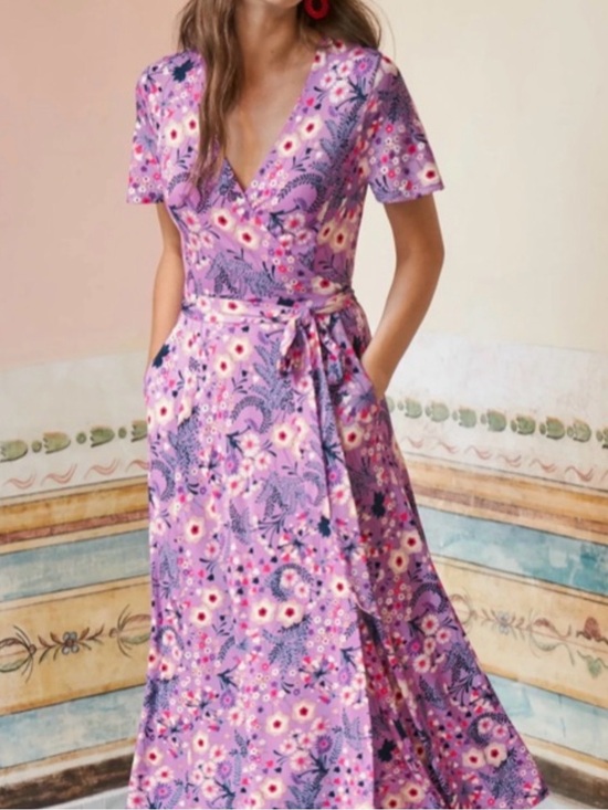 Boden Dresses & Skirts - Boden Cassia Jersey Midi Floral Purple Wrap Dress in Size 12
